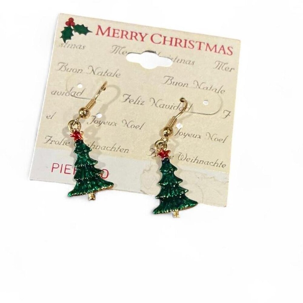 Vintage Christmas Tree Holiday‎ pierced dangle earrings